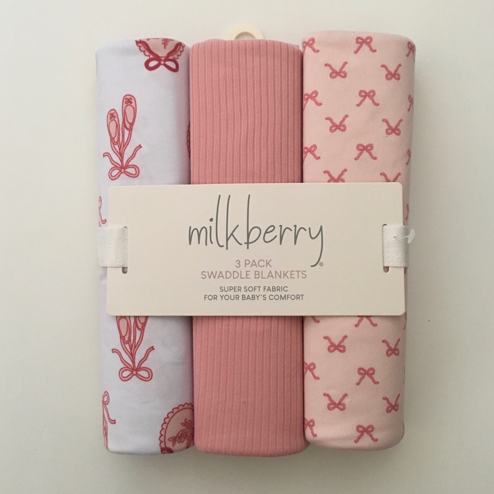 NEW 3 Baby Blankets Multipurpose Pink Bows and Ballet Theme Gift by Milkberry